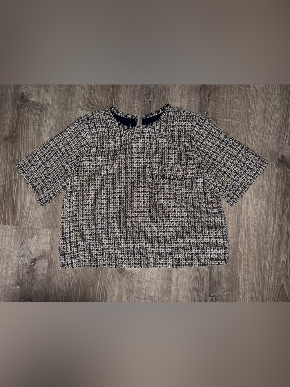 LOFT Navy Lined Tweed Shift Dress with Metallic Accents
